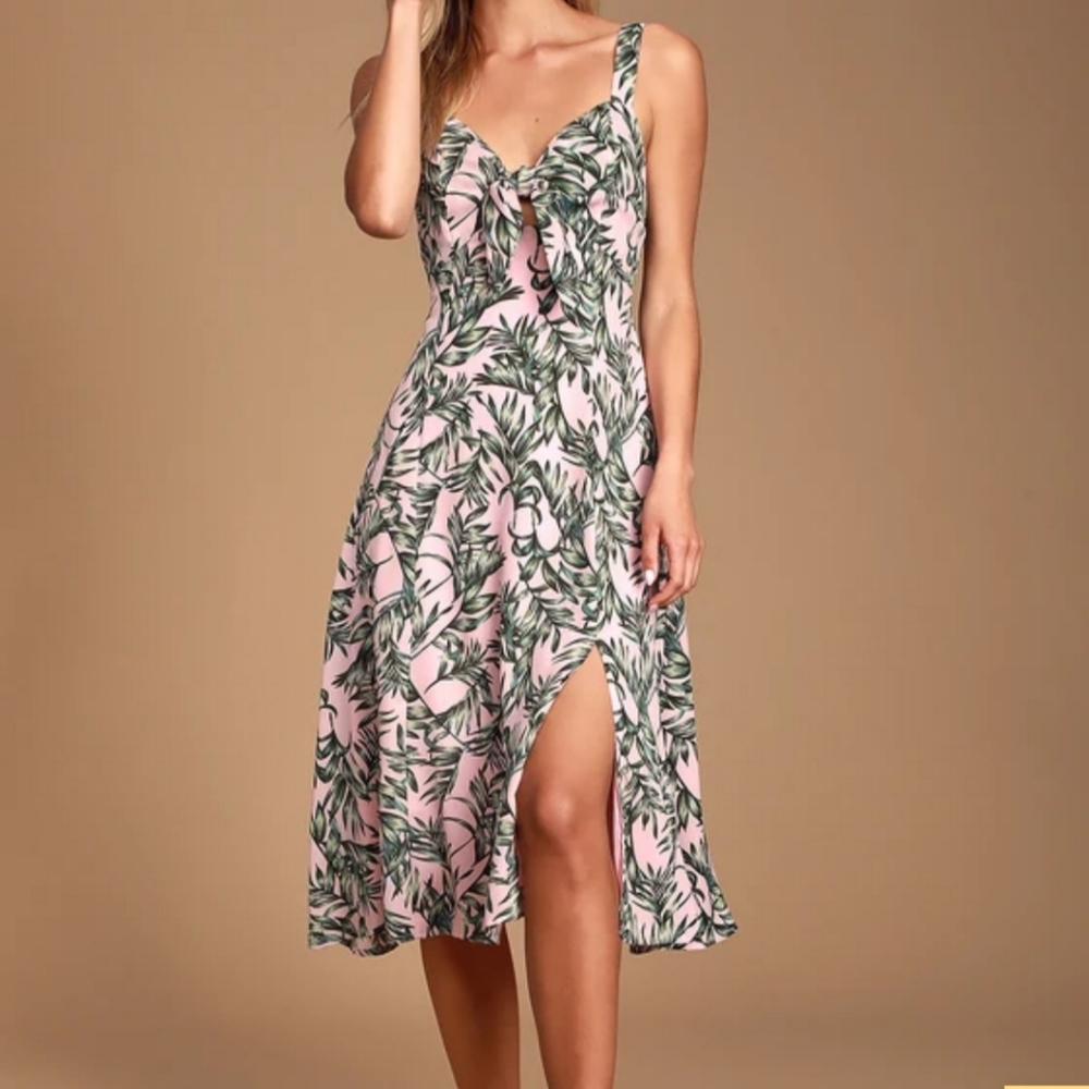 Lulus La Paz Pink and Green Midi Dress